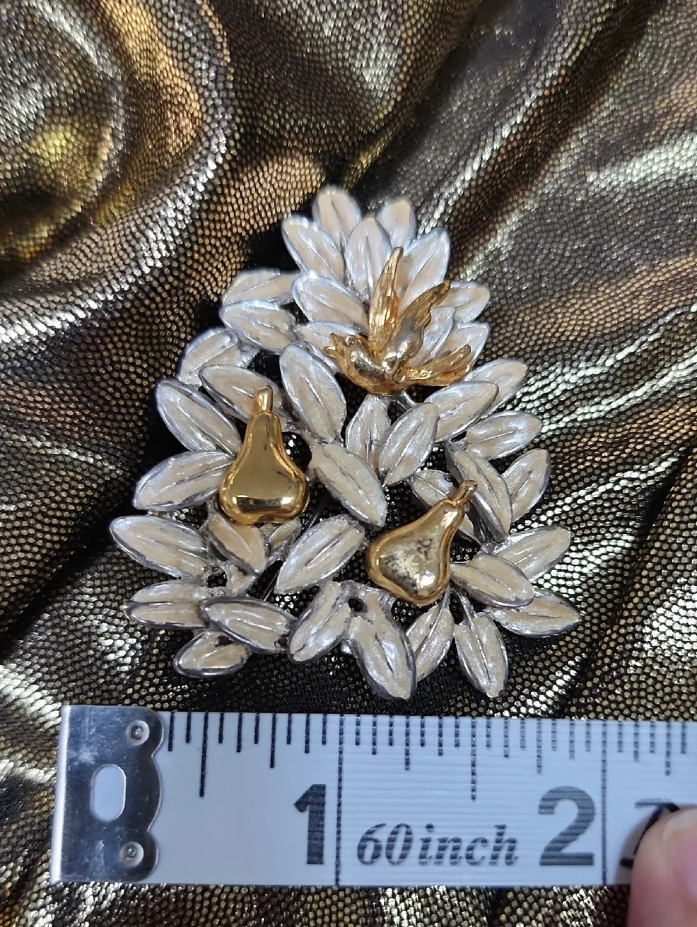 Lia Vintage Gold & Cream Partridge In A Pear Tree‎ Brooch
